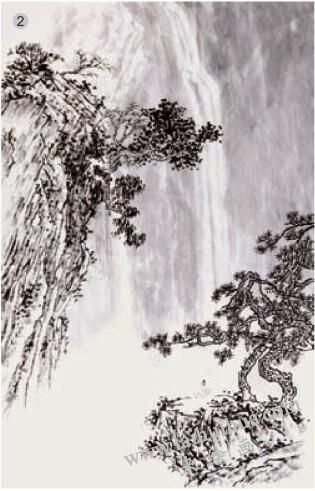 空白法02，水墨山水畫流泉、瀑布的畫法