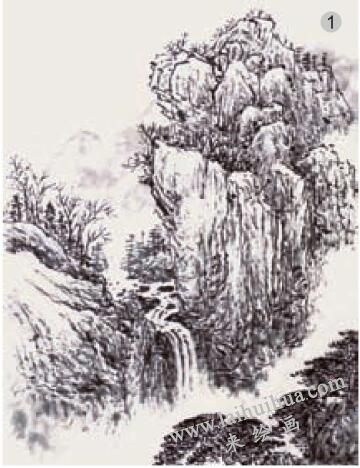 《秋山流泉》混染法畫(huà)法步驟01