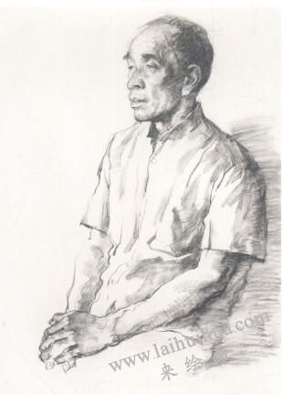 老人側(cè)面像素描作畫(huà)步驟03