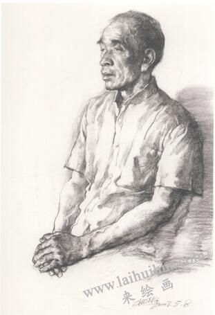 老人側(cè)面像素描作畫(huà)步驟04