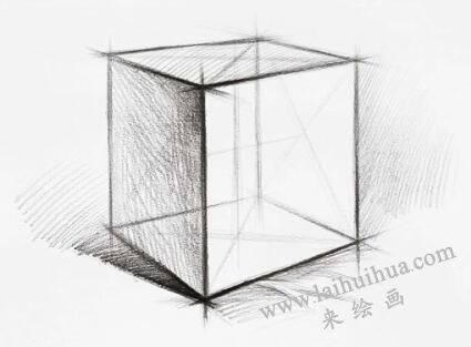 正方體的素描畫法步驟06，幾何形體素描訓(xùn)練