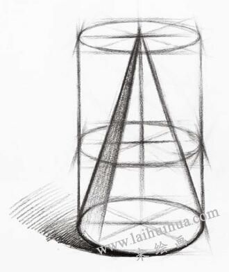 圓錐體的素描畫法步驟05，幾何形體素描訓(xùn)練