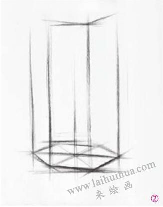 六棱柱的素描畫法步驟02，幾何形體素描訓(xùn)練