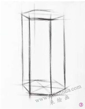 六棱柱的素描畫法步驟03，幾何形體素描訓(xùn)練