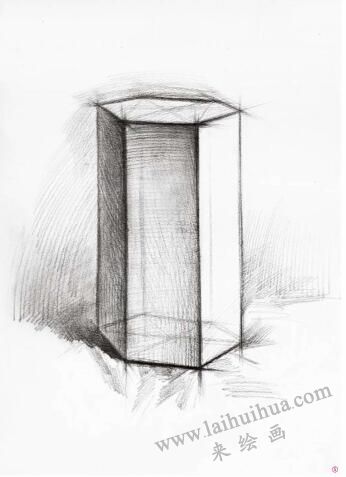 六棱柱的素描畫法步驟05，幾何形體素描訓(xùn)練