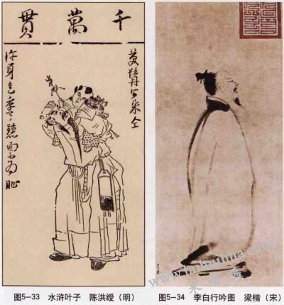 水滸葉子（左），李白行吟圖（右）