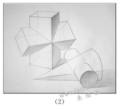 立方相關(guān)體、圓錐相關(guān)體組合的畫(huà)法步驟02