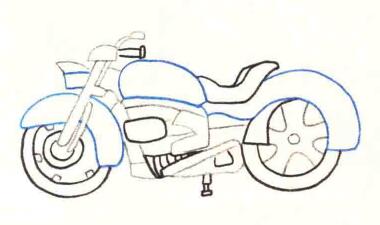 摩托車(chē)的色鉛筆簡(jiǎn)筆畫(huà)畫(huà)法步驟02