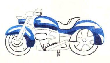 摩托車(chē)色鉛筆簡(jiǎn)筆畫(huà)畫(huà)法步驟03