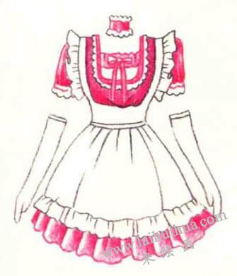 女仆裝色鉛筆簡(jiǎn)筆畫(huà)畫(huà)法步驟04