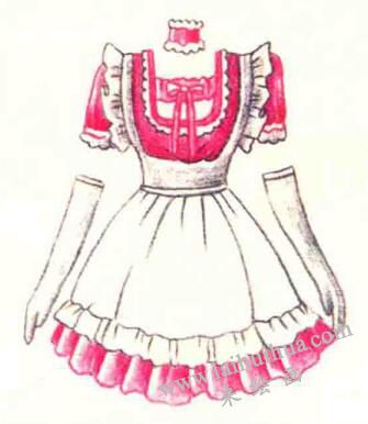 女仆裝色鉛筆簡(jiǎn)筆畫(huà)畫(huà)法步驟05