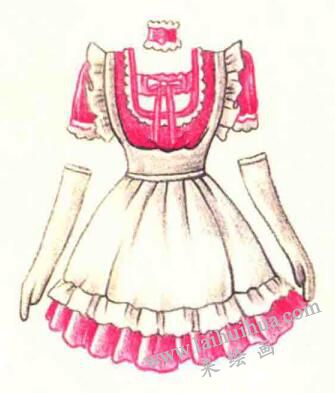 女仆裝色鉛筆簡(jiǎn)筆畫(huà)畫(huà)法步驟06