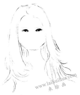 長發(fā)少女素描畫法步驟02