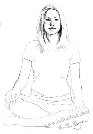 瑜伽女生素描畫法步驟02