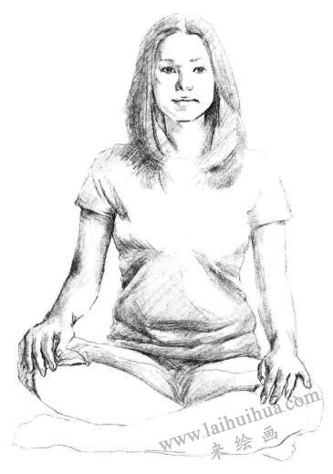 瑜伽女生素描畫法步驟04