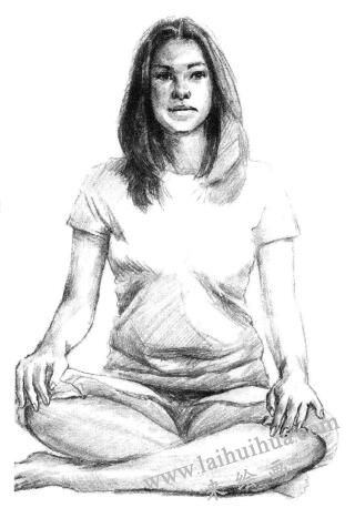 瑜伽女生素描畫法步驟05