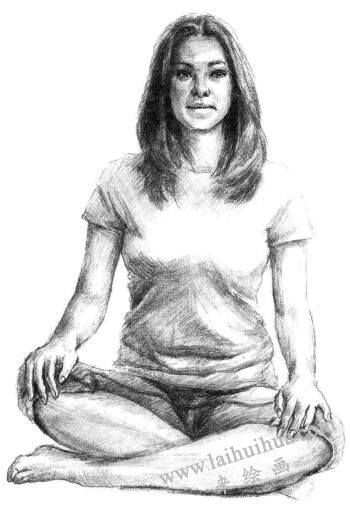 瑜伽女生素描畫法步驟06