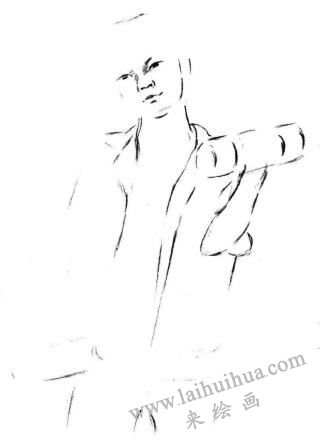 玩啞鈴的男孩素描畫法步驟02