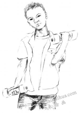 玩啞鈴的男孩素描畫法步驟07