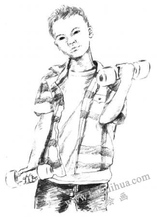 玩啞鈴的男孩素描畫法步驟09