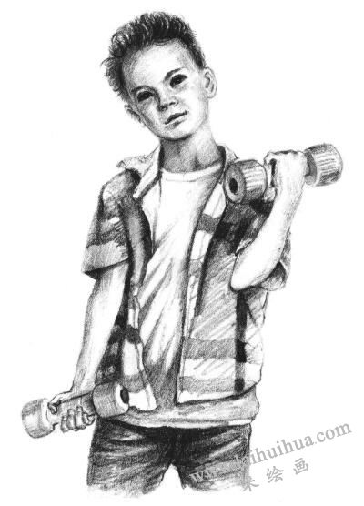 玩啞鈴的男孩素描畫法步驟11