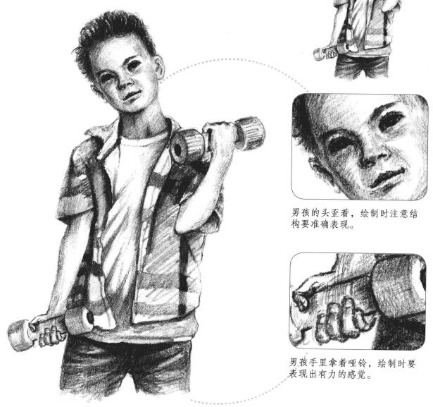 玩啞鈴的男孩素描畫法步驟