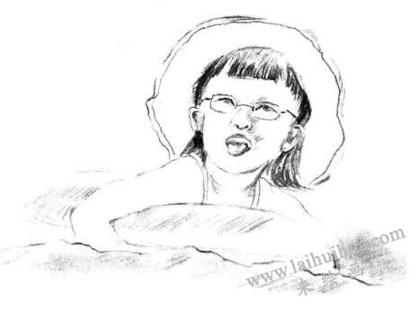 游泳的小女孩素描畫(huà)法步驟06