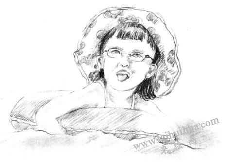 游泳的小女孩素描畫(huà)法步驟09