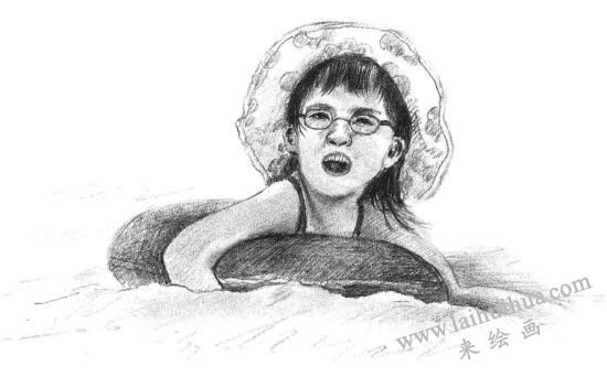 游泳的小女孩素描畫(huà)法步驟11