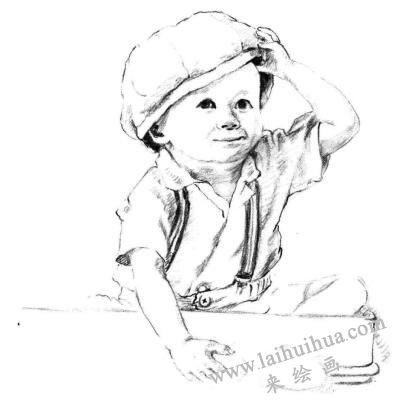 戴帽子的小男孩素描畫法步驟07