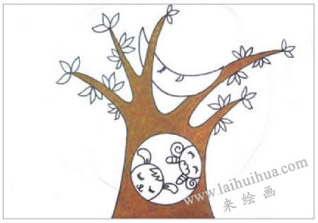 月色下的夜晚油棒畫(huà)畫(huà)法步驟02