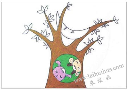 月色下的夜晚油棒畫(huà)畫(huà)法步驟03