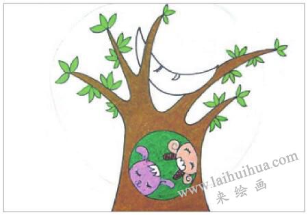 月色下的夜晚油棒畫(huà)畫(huà)法步驟04