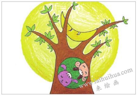 月色下的夜晚油棒畫(huà)畫(huà)法步驟05