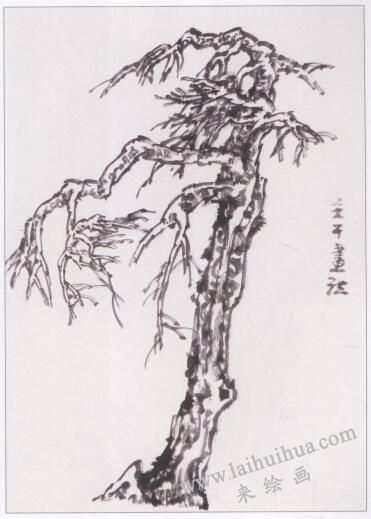 中國(guó)畫松樹主干的畫法04