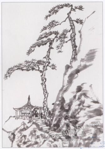 中國山水畫《松亭圖》畫法步驟02