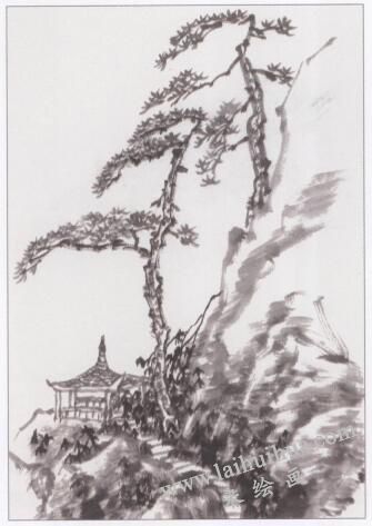 中國山水畫《松亭圖》畫法步驟03