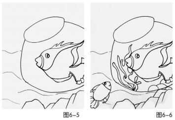 漂亮的魚缸兒童繪畫步驟05,06