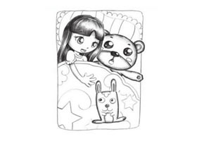 小女孩抱著兔子玩具睡覺(jué)創(chuàng)意素描畫(huà)法