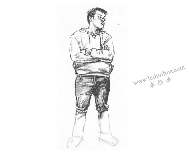 站姿男青年速寫作畫步驟03