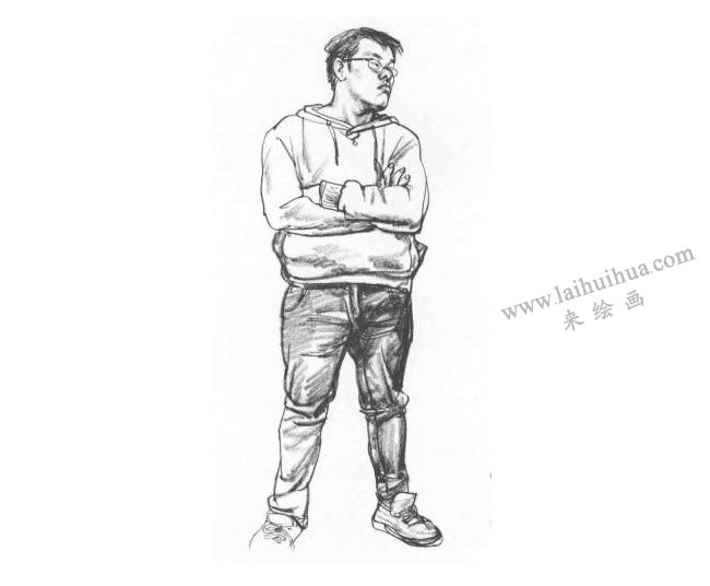 站姿男青年速寫作畫步驟04