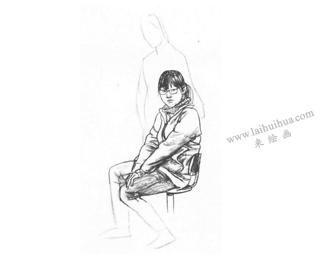 雙人組合速寫(xiě)作畫(huà)步驟03
