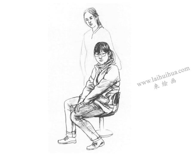 雙人組合速寫(xiě)作畫(huà)步驟04