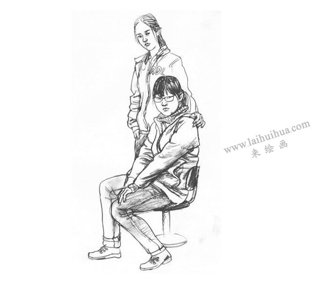 雙人組合速寫(xiě)作畫(huà)步驟05