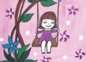 蕩秋千的小女孩水粉畫畫法