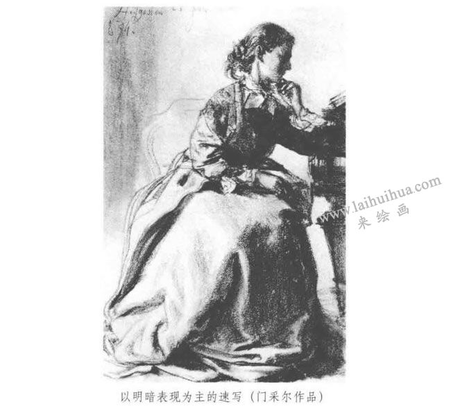 以明暗表現(xiàn)為主的速寫（門采爾作品）