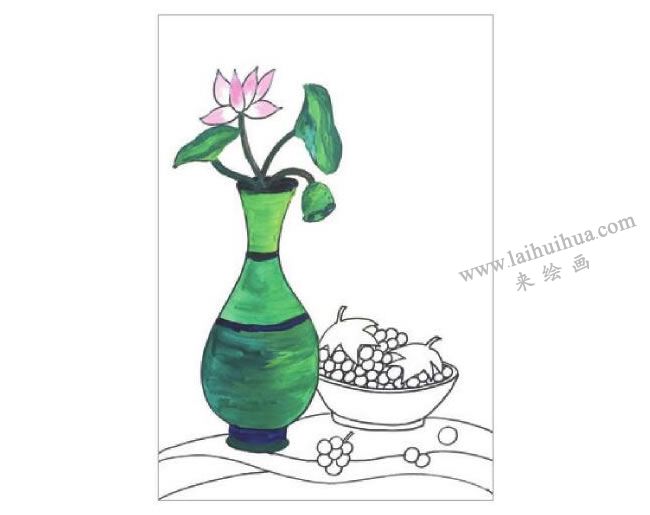 靜物組合花瓶和果盤(pán)水粉畫(huà)作畫(huà)步驟02