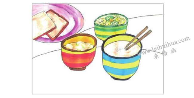 可口的早餐水粉畫(huà)作畫(huà)步驟03