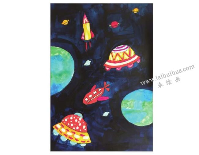星空水粉畫作畫步驟04