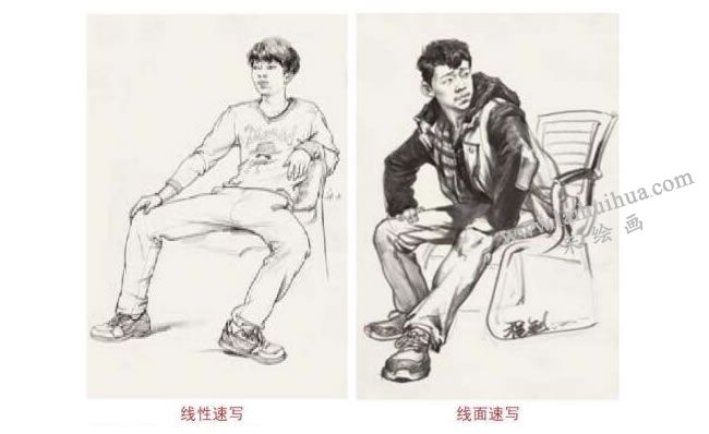 線性速寫（左），線面速寫（右）